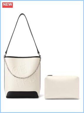 Vegan Leather Shoulder Bag with Chain Strap and Matching Pouch